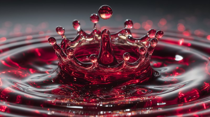 Water creates a splash and forms a crown shape with red liquid Free Premium Stock Image - stock photo