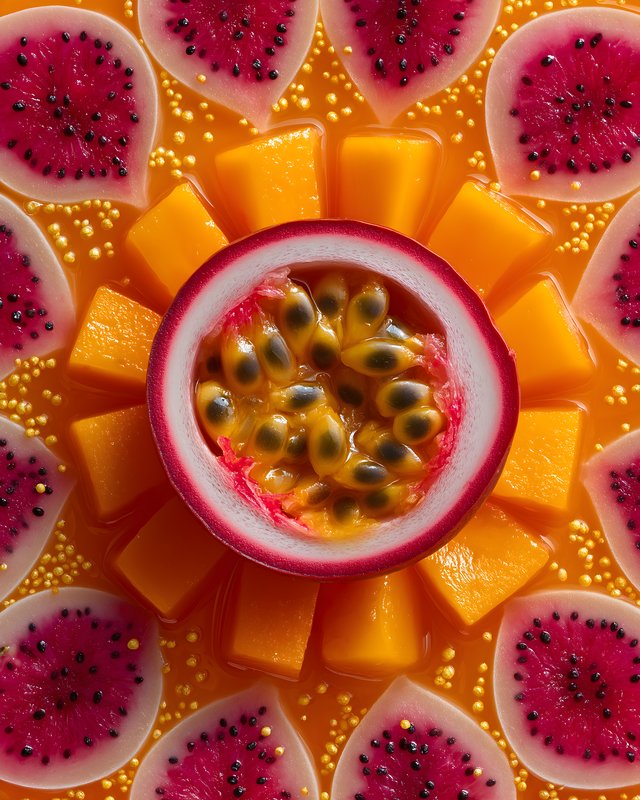 Fruit arrangement with colorful slices on orange background Free Premium Stock Photo - stock photo