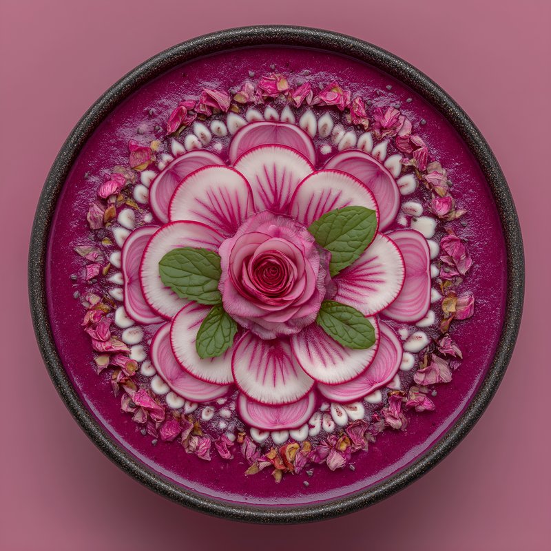 Colorful bowl of smoothie with flower design on pink background Free Premium Stock Image - stock photo
