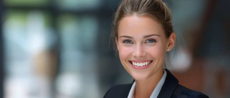 Woman smiles in professional setting with bright background Free Premium Stock Image - stock photo