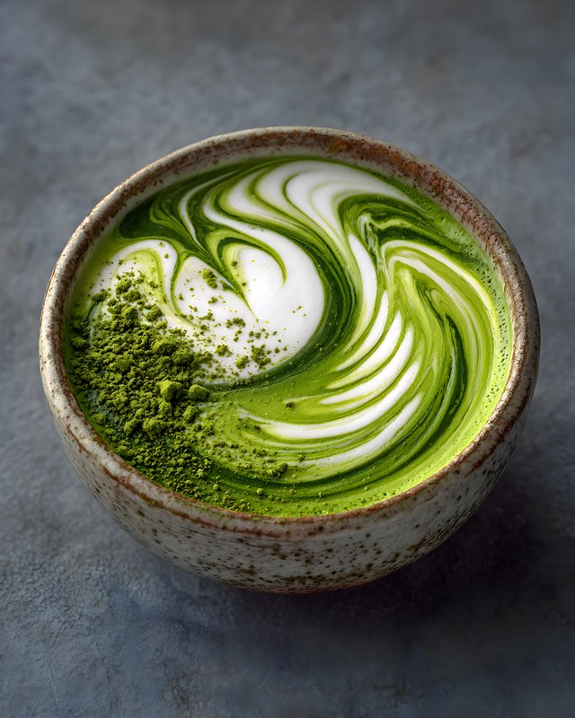 Matcha tea served in a bowl with cream and green powder Free Premium Stock Photo - stock photo