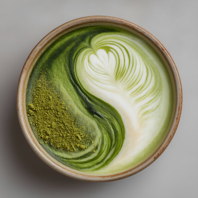 Matcha latte art showing swirl pattern in a bowl Free Premium Stock Photo - stock photo