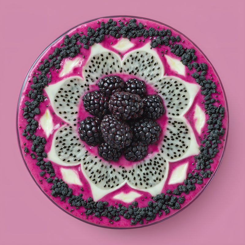 Colorful fruit bowl with blackberries and dragon fruit on pink Free Premium Stock Photo - stock photo