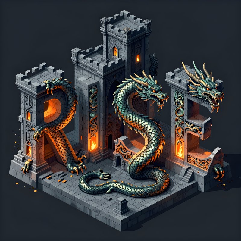 Dragons surround a castle in a fantasy scene at night Free Premium Stock Image - stock photo