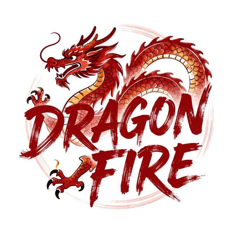 Artwork of a dragon with the words Dragon Fire in red Free Premium Stock Image - stock photo