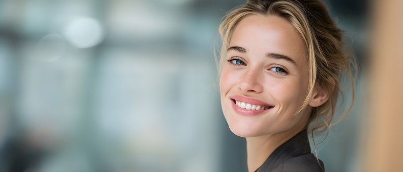 Woman smiles during indoor event in a modern setting Free Premium Stock Photo - stock photo