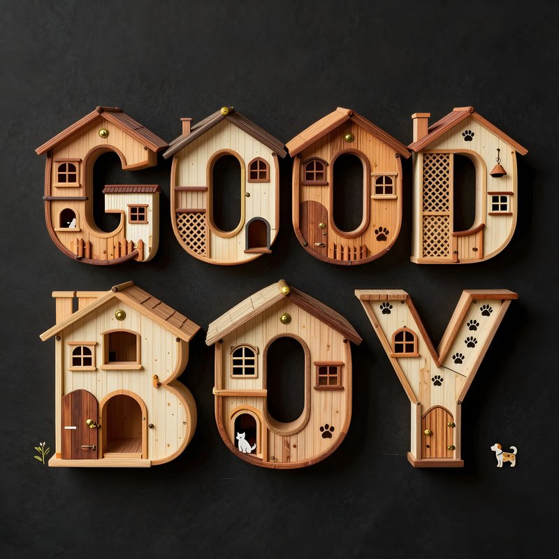 Creative wooden letters spell good boy at a dog-themed space Free Premium Stock Photo - stock photo