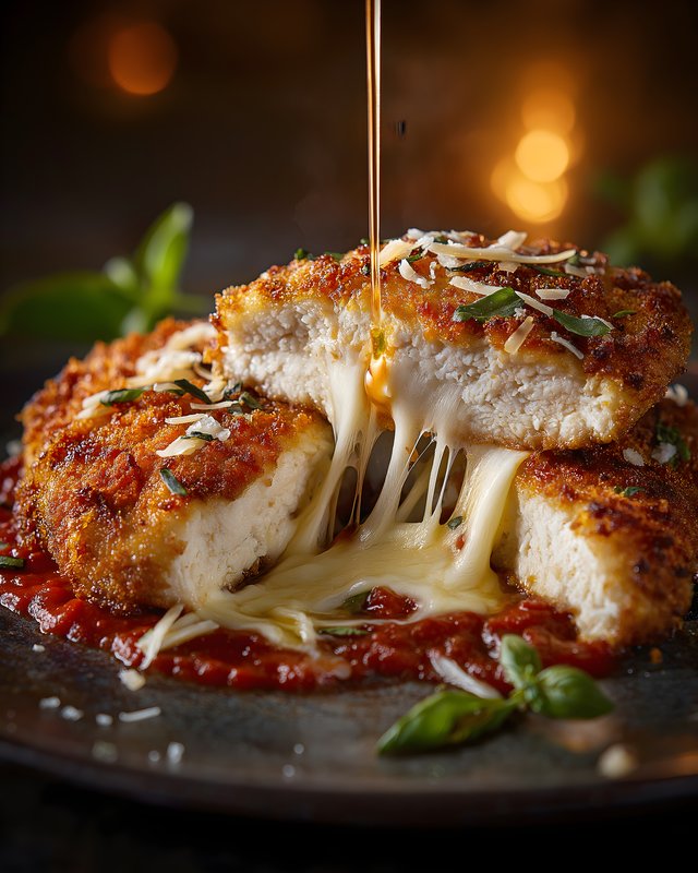 Cheese-filled chicken dish with sauce and herbs Free Premium Stock Image - stock photo