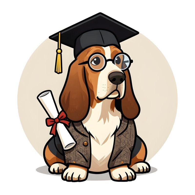 Dog wears graduation cap and glasses with diploma in paws Free Premium Stock Photo - stock photo