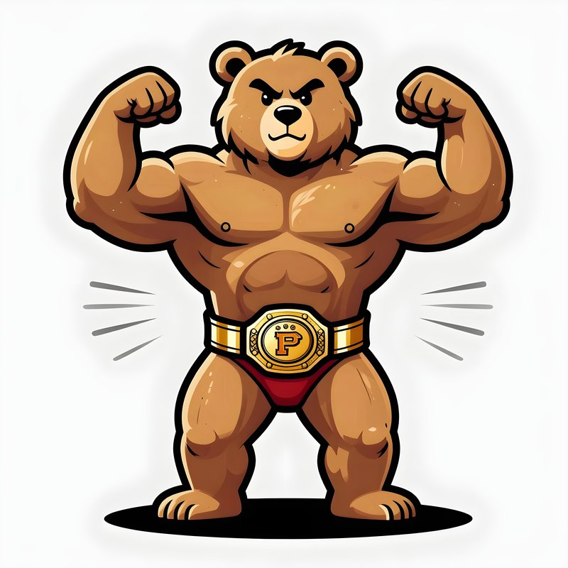 Muscular bear shows strength with belt in cartoon style Free Premium Stock Image - stock photo