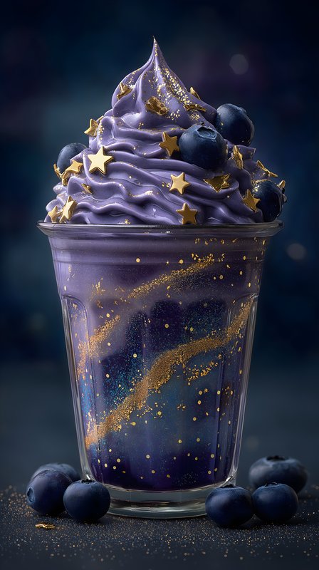 Ice cream cup with purple swirl and blueberries on top Free Premium Stock Image - stock photo