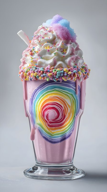 Colorful milkshake with rainbow swirl and toppings Free Premium Stock Image - stock photo