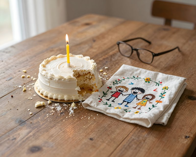Table with cake, candle and napkin showing kids Free Premium Stock Image - stock photo