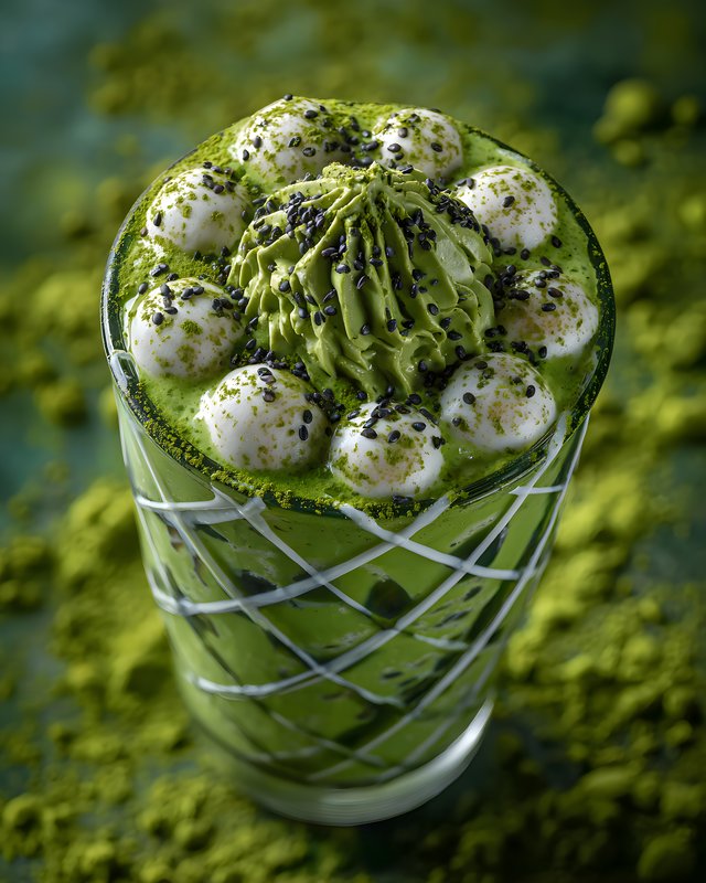 Matcha drink with cream and toppings during daylight hours Free Premium Stock Image - stock photo