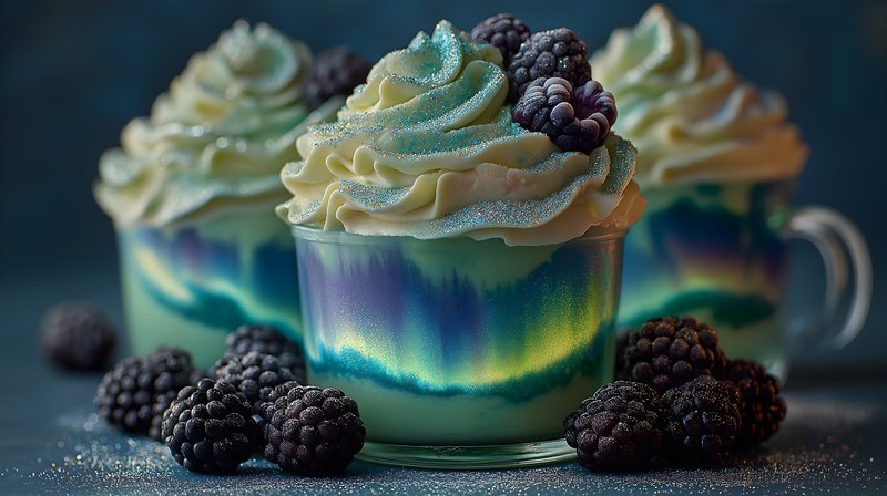 Unique dessert cups with whipped cream and blackberries Free Premium Stock Photo - stock photo