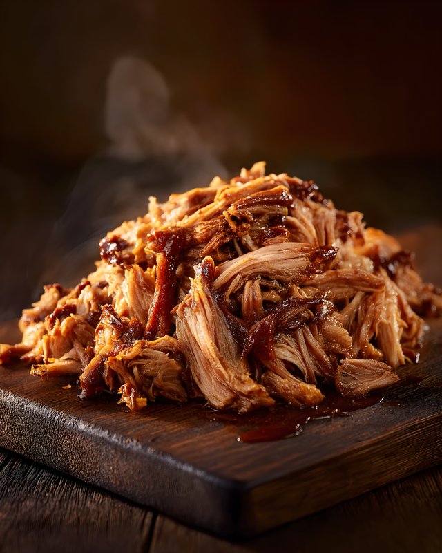 Pulled pork served on wooden board with barbecue sauce Free Premium Stock Photo - stock photo