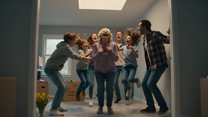 Family surprises grandmother at home during a special moment Free Premium Stock Photo - stock photo