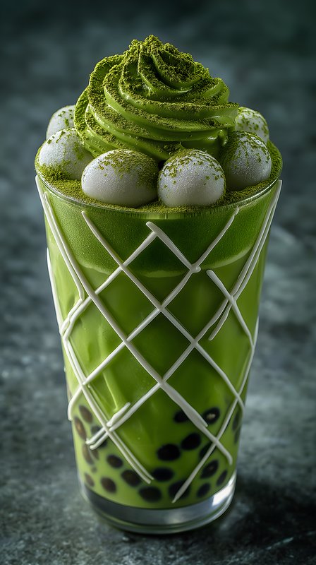 Matcha dessert drink served with toppings in glass cup Free Premium Stock Image - stock photo