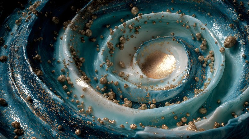 Blue and white swirl with gold specks, circular shape Free Premium Stock Photo - stock photo