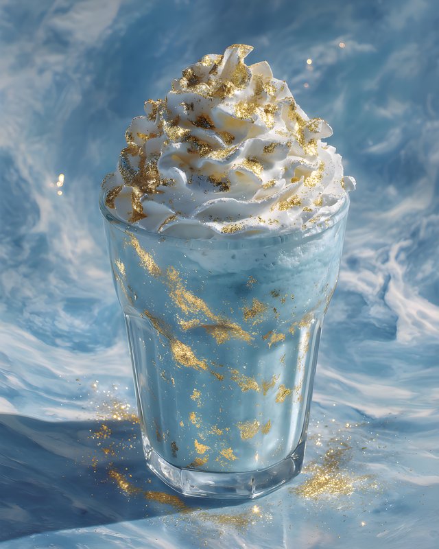 Creamy dessert drink topped with whipped cream and gold Free Premium Stock Photo - stock photo