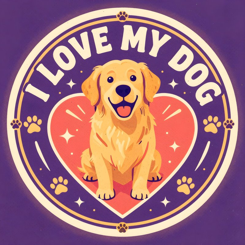 Dog sits in heart design with text about love Free Premium Stock Image - stock photo