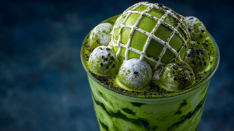 Matcha dessert served in tall glass with green toppings Free Premium Stock Photo - stock photo