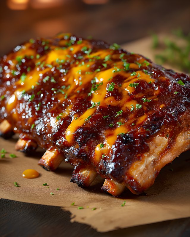 Ribs with barbecue sauce served on a rustic wooden table Free Premium Stock Image - stock photo