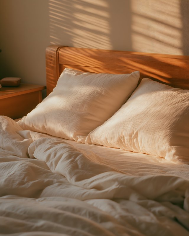Morning light fills the bedroom with soft shadows and warmth Free Premium Stock Image - stock photo