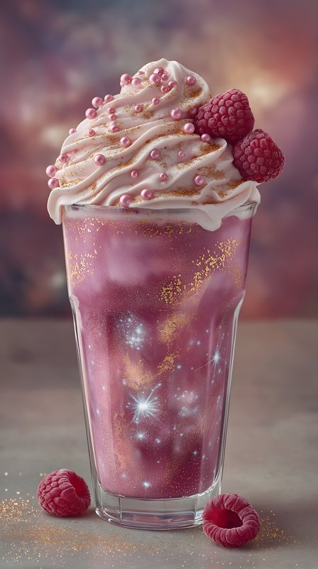 Pink drink with whipped cream and raspberries on a table Free Premium Stock Photo - stock photo