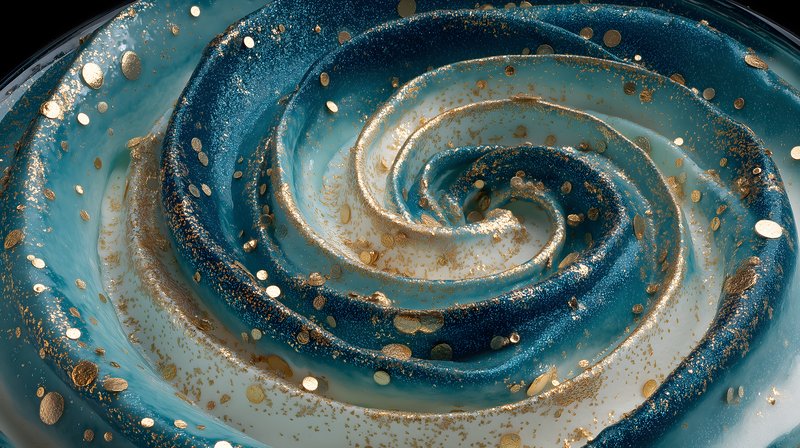 Swirling blue dessert with gold accents in clear dish Free Premium Stock Image - stock photo