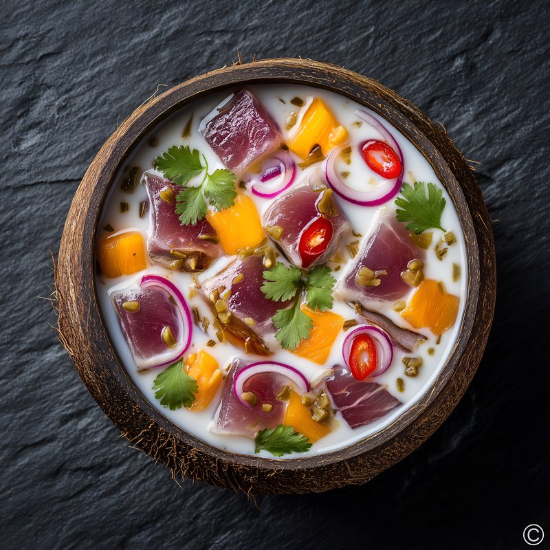 Fresh fish salad with tropical fruits in a bowl Free Premium Stock Image - stock photo