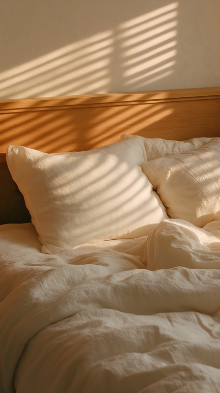 Light and shadows play on bed in cozy room setting Free Premium Stock Photo - stock photo