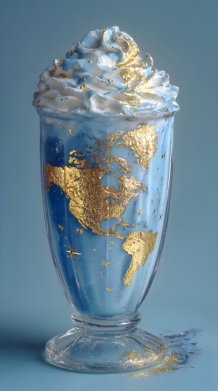 World map dessert is in a glass on blue background Free Premium Stock Photo - stock photo