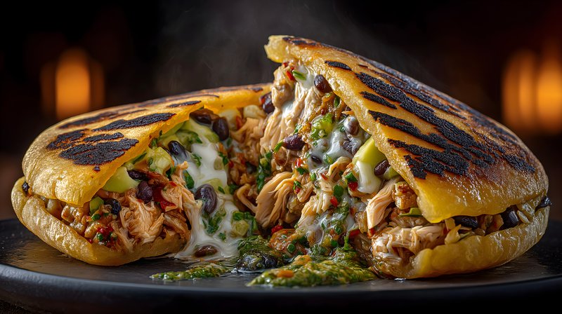 Fresh arepas filled with chicken and cheese for hungry diners Free Premium Stock Photo - stock photo