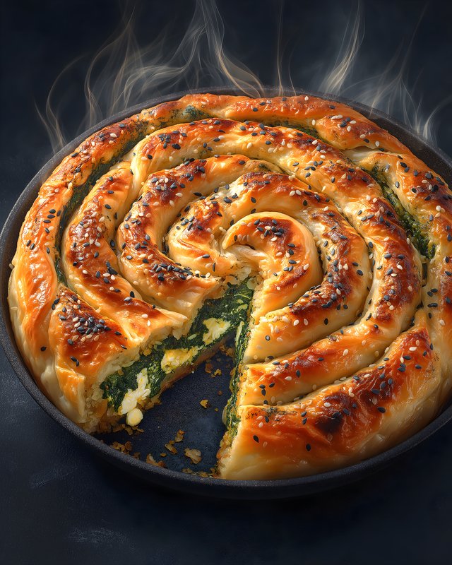 Freshly baked pastry with spinach and cheese in a pie dish Free Premium Stock Photo - stock photo