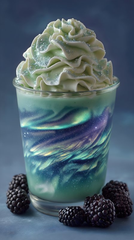 Unique green dessert with whipped cream and blackberries served Free Premium Stock Image - stock photo