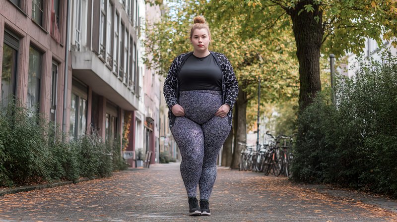 Young woman walks down city street in workout clothes Free Premium Stock Image - stock photo