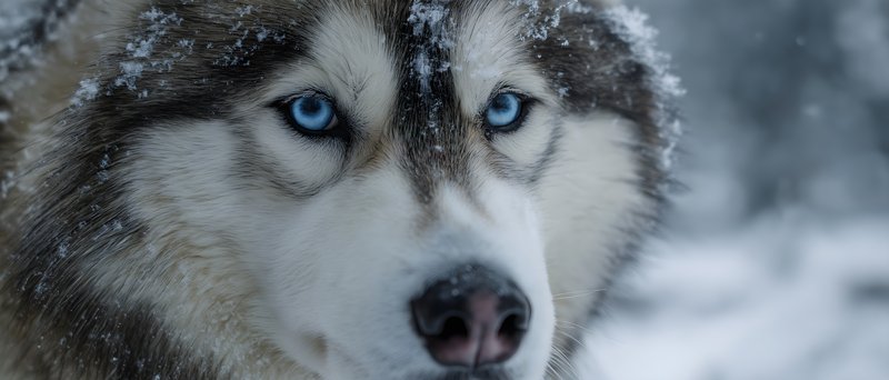 Husky stands in snow while looking at the camera Free Premium Stock Image - stock photo