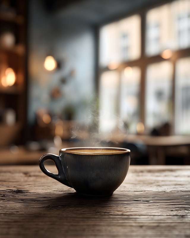 Hot coffee cup on wooden table in a cafe during daytime Free Premium Stock Photo - stock photo