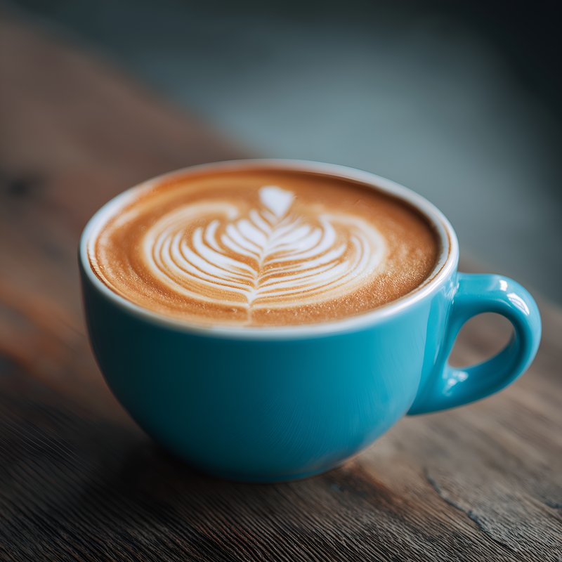Coffee cup with latte art on a wooden table Free Premium Stock Photo - stock photo
