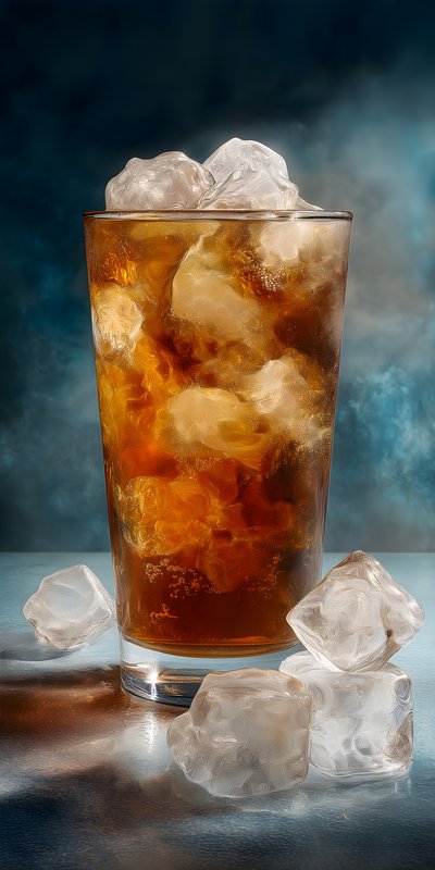 Iced drink in glass with ice cubes on a table Free Premium Stock Photo - stock photo