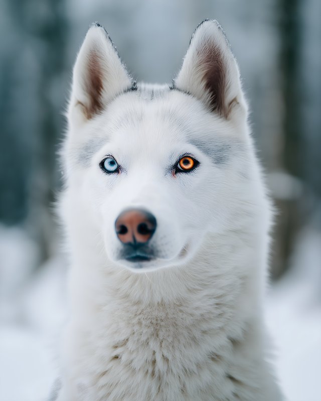 Husky with unique eyes standing in the snow Free Premium Stock Image - stock photo