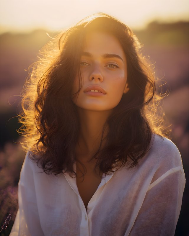 Woman with natural curls enjoys sunset in open field Free Premium Stock Photo - stock photo