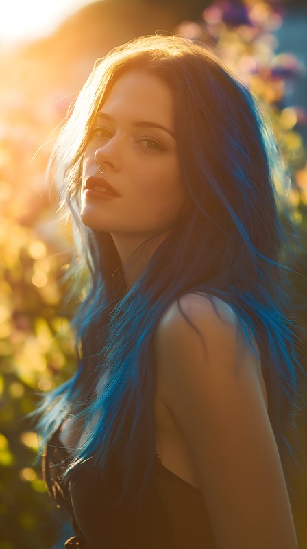 Young woman poses near flowers during sunset Free Premium Stock Photo - stock photo