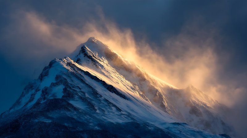 Snowy mountain peak under cloudy sky near sunset Free Premium Stock Image - stock photo
