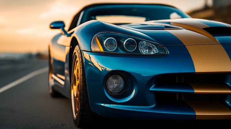 Sport car parked on empty road during sunset Free Premium Stock Photo - stock photo