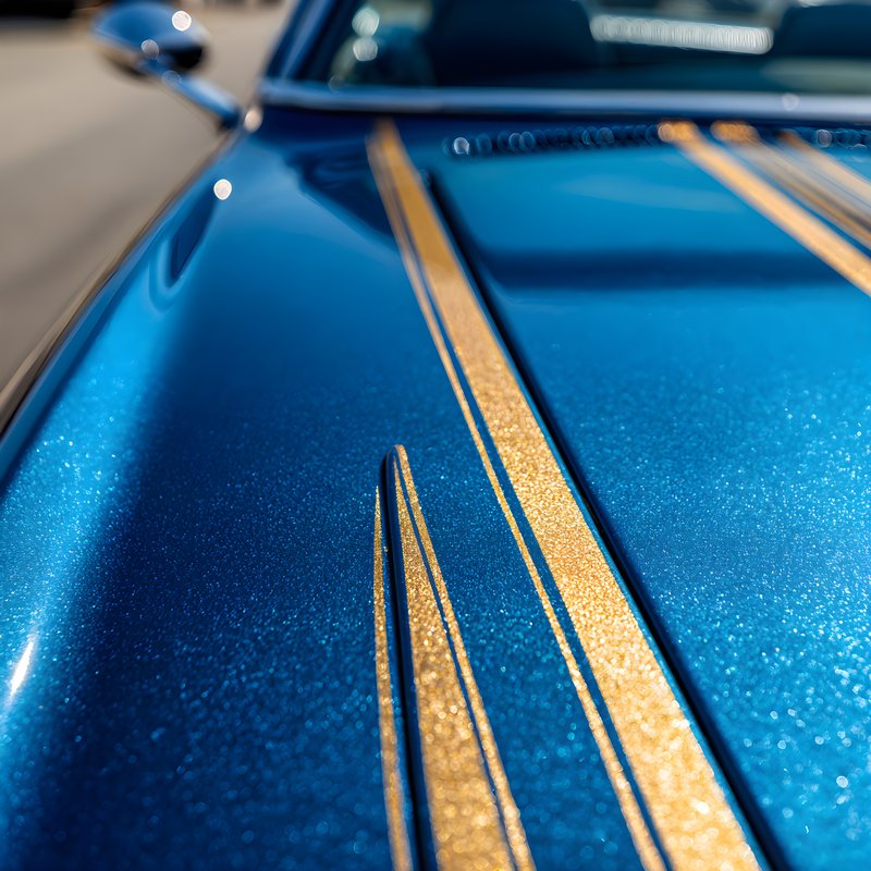 Bright blue car with gold stripes under sunlight Free Premium Stock Photo - stock photo