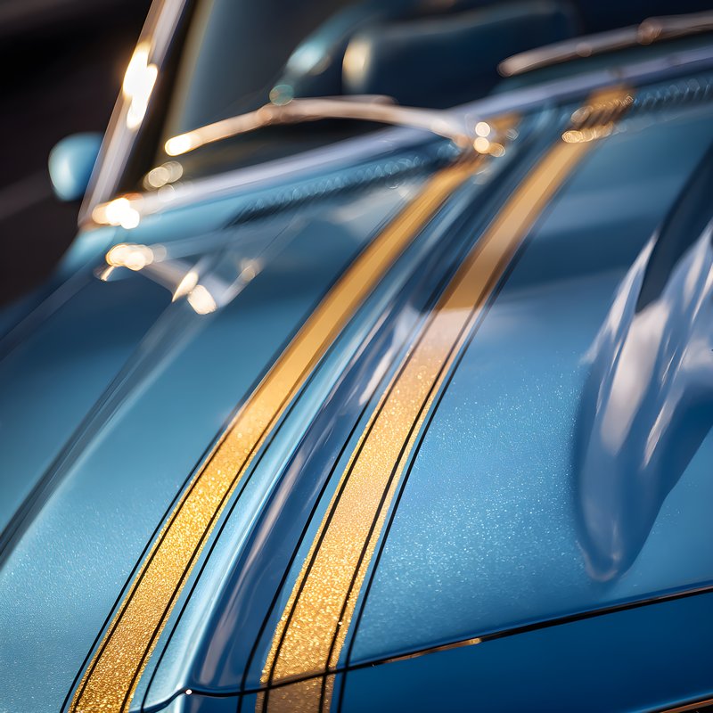 Classic car close-up with blue and gold details Free Premium Stock Photo - stock photo