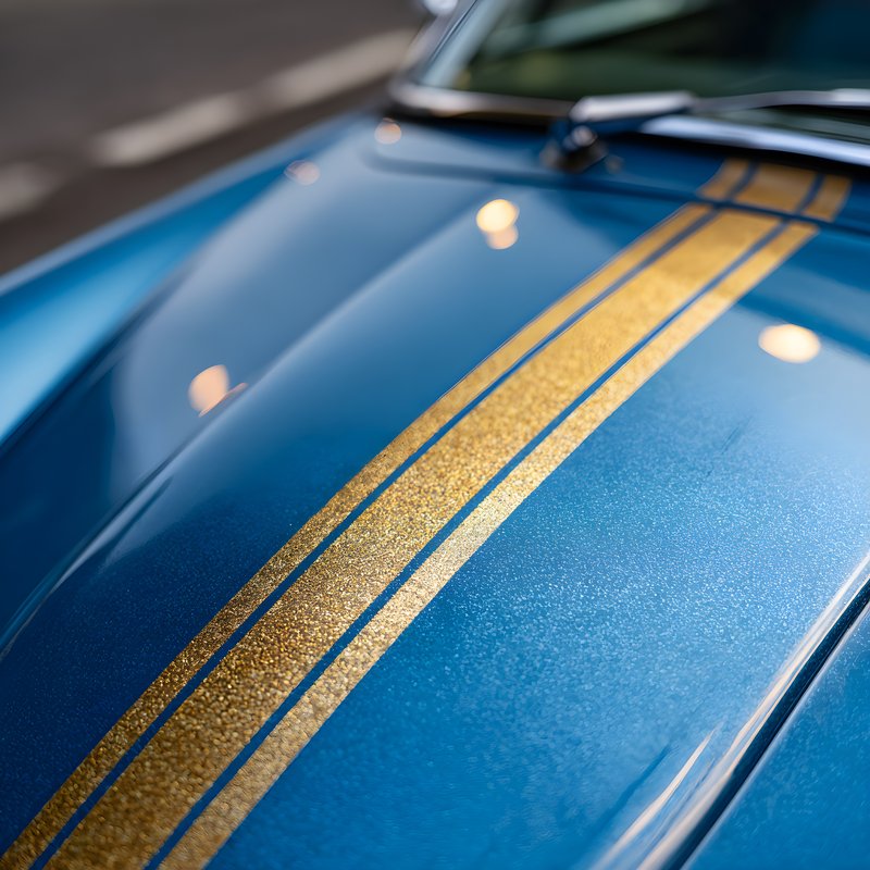 Classic car with blue paint and gold stripes on the hood Free Premium Stock Image - stock photo