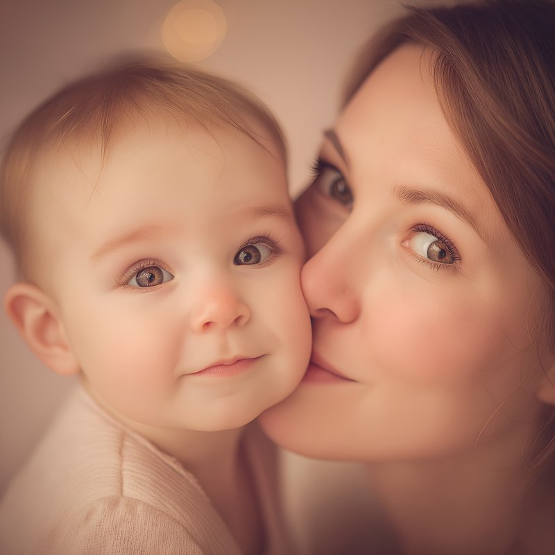 Mother and baby share a moment indoors in soft light Free Premium Stock Image - stock photo